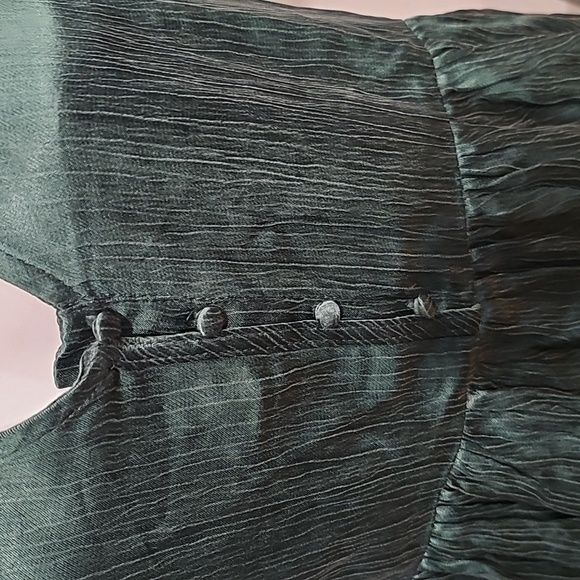 Anthropologie Chloe Oliver Emerald Satin Flutter Sleeve Blouse Sz Sm NWT - Picture 4 of 5